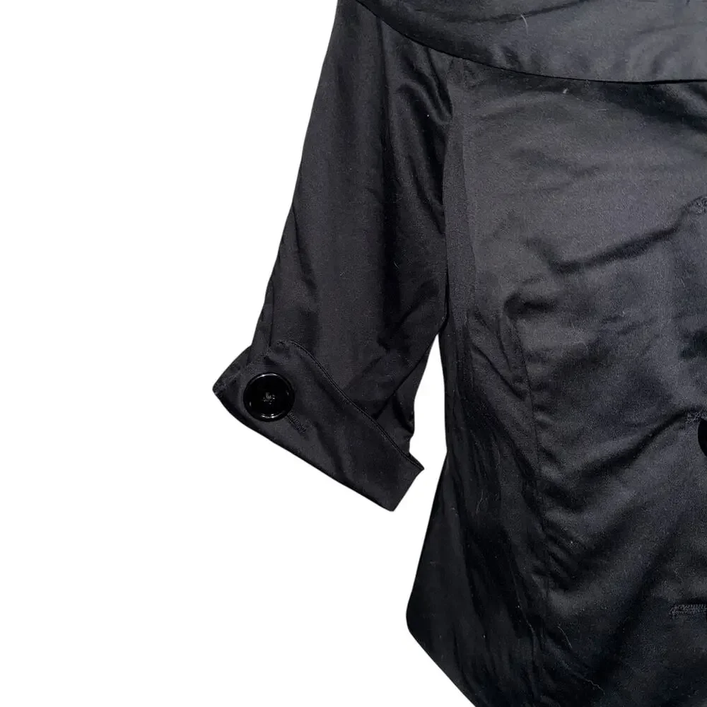 Vintage Black Portrait Collar Cropped Short Sleeve Jacket Blazer Zebra Lined SZ6 - Picture 8 of 13